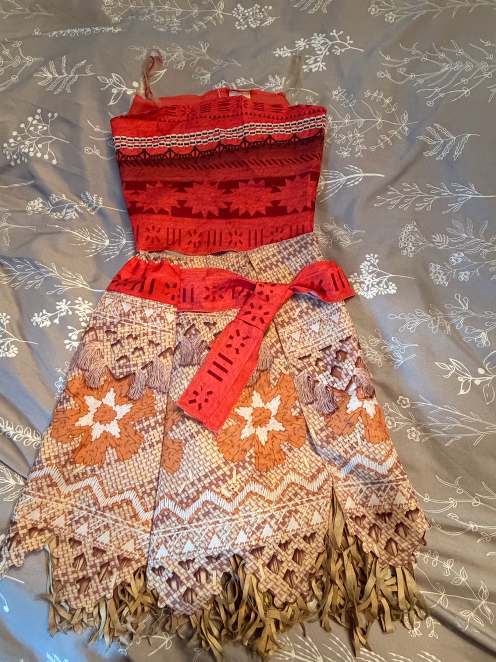 Disney Moana Red and Tan Patterned Waist-Tie Skirt